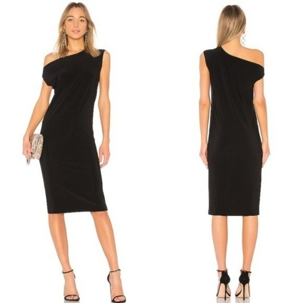 Norma Kamali Drop Shoulder Sleeveless Midi Shift Dress Black Medium